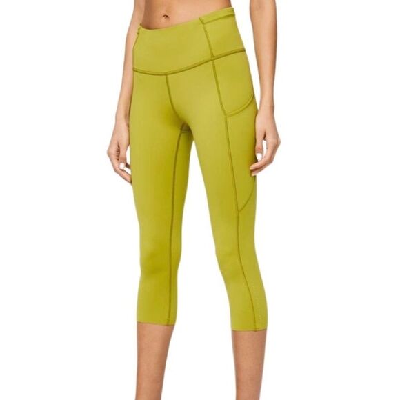 .Lululemon Fast and Free Crop II 19" Nulux Golden Lime - Picture 1 of 14